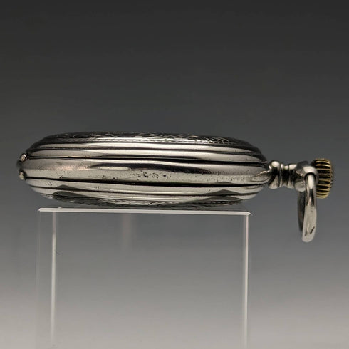 Around 1902 Antique Longines pocket watch Art Nouveau engraving Hunter case on silver side Works well